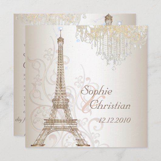 Invitation Pix-Dezines Faux Bronze Tour Eiffel / Chandelier (Devant / Derrière)