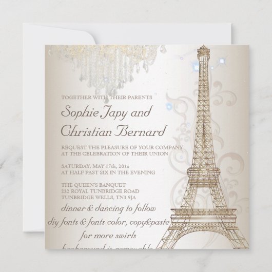 Invitation Pix-Dezines Faux Bronze Tour Eiffel / Chandelier (Dos)