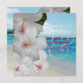 Invitation Pix-Dezines Hibiscus blanc/plage/mariage tropical (Devant / Derrière)
