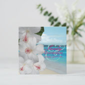 Invitation Pix-Dezines Hibiscus blanc/plage/mariage tropical (Debout devant)