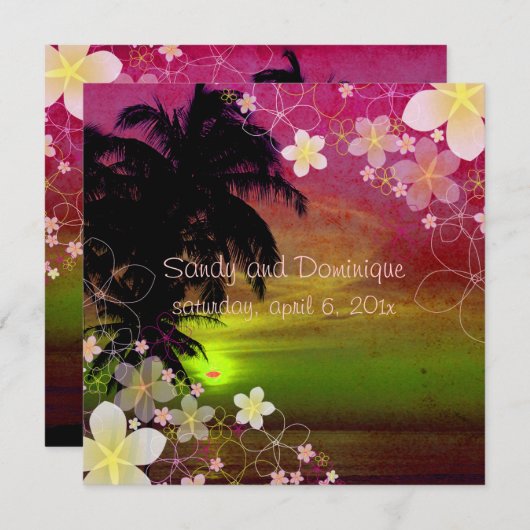 Invitation Pix Dezines hula dream/plumeria/plage/tropicale (Devant / Derrière)
