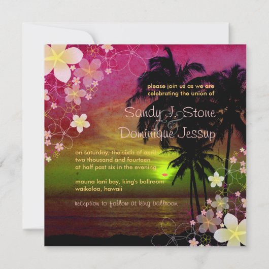Invitation Pix Dezines hula dream/plumeria/plage/tropicale (Dos)