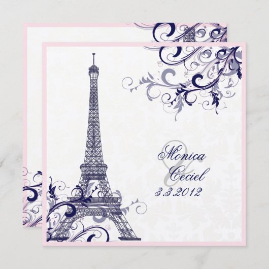 Invitation Pix Dezines la tour eiffel/paris/METALLIC SILVER (Devant / Derrière)