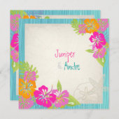 Invitation Pix-Dezines leis/hibiscus, couleur plage/do-it-you (Devant / Derrière)