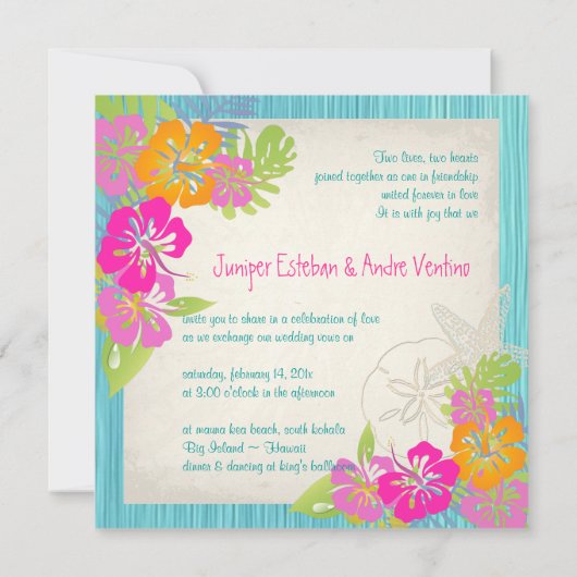 Invitation Pix-Dezines leis/hibiscus, couleur plage/do-it-you (Dos)