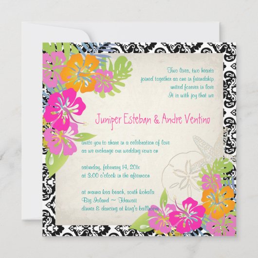 Invitation Pix Dezines leis/hibiscus, plage/do-it-yourself ar (Dos)