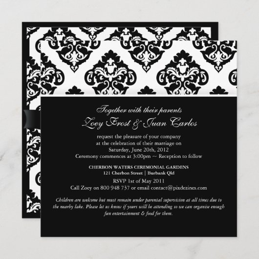 Invitation Pix-Dezines Olivia Damask (Devant / Derrière)