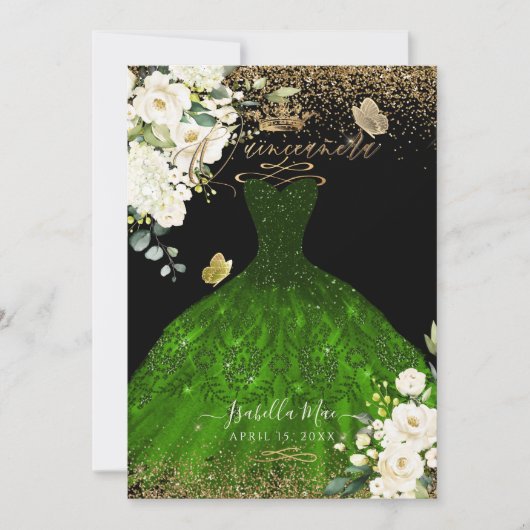 Invitation Pix-Dezines Quinceanera Green Parties scintillant (Devant)