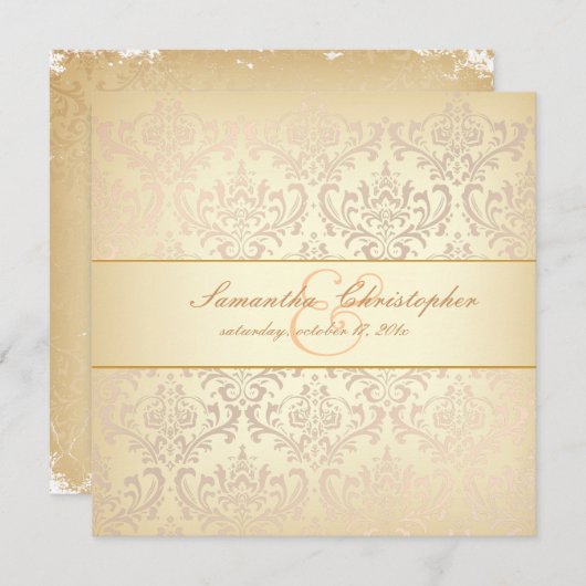 Invitation Pix-Dezines Rossi Damask, Champagne (Devant / Derrière)