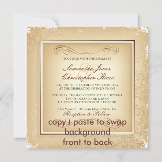 Invitation Pix-Dezines Rossi Damask, Champagne (Dos)