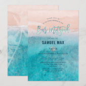 Invitation Pix Dezines surf, aqua beach Bar Mitzvah Invita (Devant / Derrière)