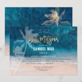Invitation Pix Dezines surf, palmiers, bar de plage mitzvah (Devant / Derrière)