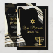 Invitation Pix-Dezines talit/kippot/bar mitzvah/noir/or (Devant / Derrière)