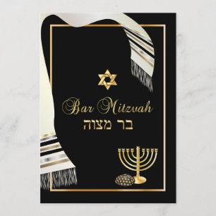 Invitation Pix-Dezines talit/kippot/bar mitzvah/noir/or