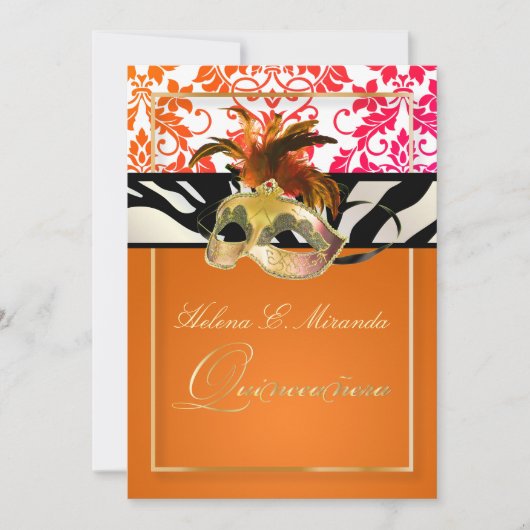 Invitation Pix Dezines Tanza Damask/Quinceanera/Zebra (Devant)