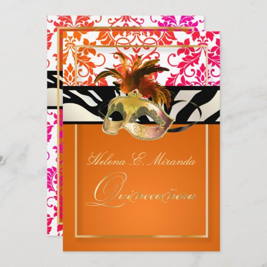 Invitation Pix Dezines Tanza Damask/Quinceanera/Zebra (Devant / Derrière)