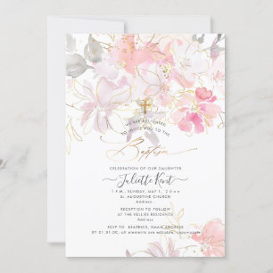 Invitation PixDezin Aquarelle Blush Sweetpeas Baptême