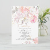 Invitation PixDezin Aquarelle Blush Sweetpeas Christening (Debout devant)