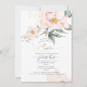 Invitation PixDezin H2 Rose Simple Baptême en Rosé