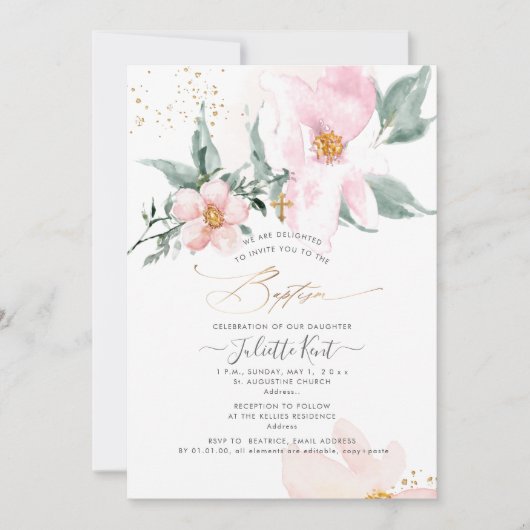 Invitation PixDezin H2 Rose Simple Baptême en Rosé (Devant)