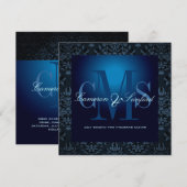 Invitation PixDezine bijoux damassé /saphir bleu (Devant / Derrière)