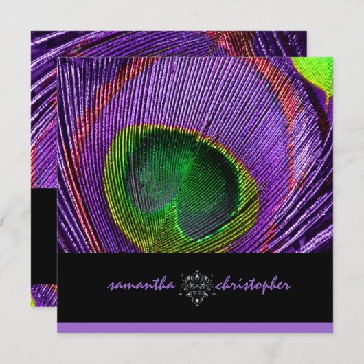Invitation PixDezine Psychedelic Peacock plumes (Devant / Derrière)