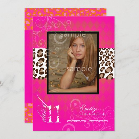 Invitation PixDezines 2012 graduation/léopard/arrière - plan (Devant / Derrière)