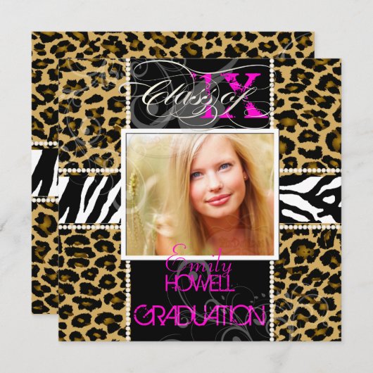 Invitation PixDezines 2013 Grads, cheetah+zebra/do-it-yoursel (Devant / Derrière)