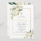 Invitation PixDezines Alabaster Rose H2 Fleurs Christening (Devant / Derrière)