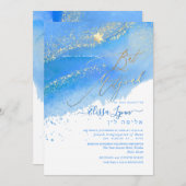 Invitation PixDezines Alcool+Encre Bat mitzvah bleu Caraïbes (Devant / Derrière)