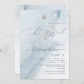 Invitation PixDezines Alcool+Encre Dusty Blue Argent Mitzvah (Devant / Derrière)