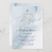 Invitation PixDezines Alcool+Encre Dusty Blue Argent Mitzvah (Devant / Derrière)