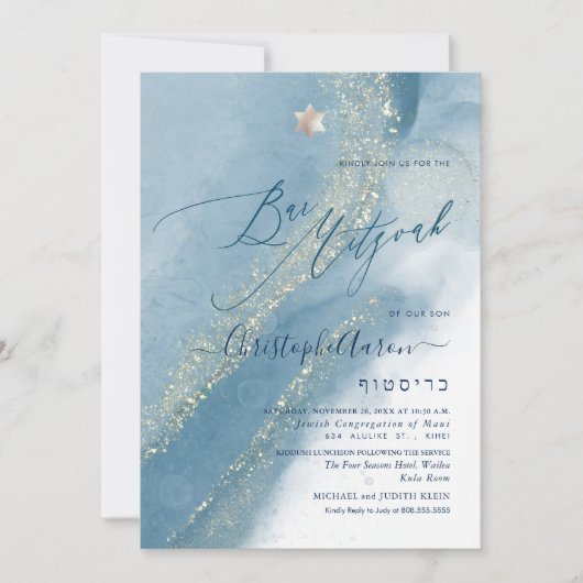 Invitation PixDezines Alcool+Encre Turquoise Dusty Bleu Argen (Devant)