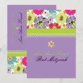 Invitation PixDezines Alegre rétro floral, Bat mitzvah (Devant / Derrière)