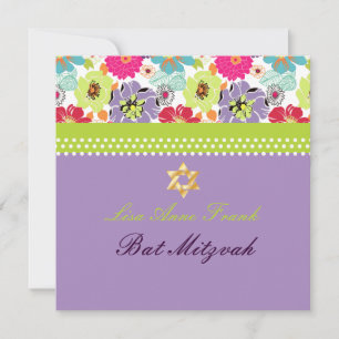 Invitation PixDezines Alegre rétro floral, Bat mitzvah