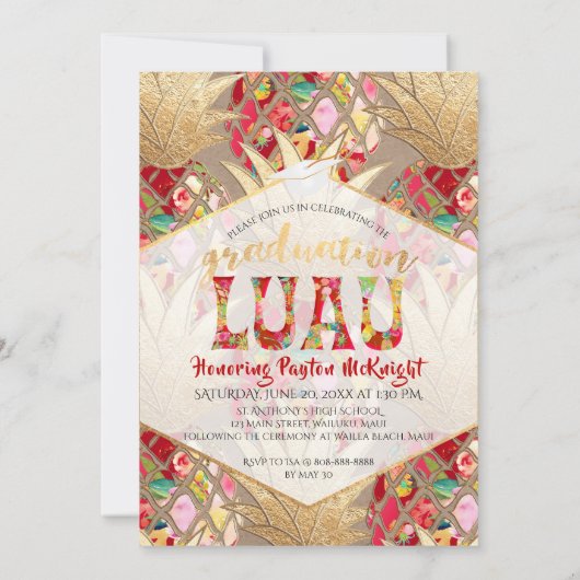 Invitation PixDezines Aloha Ananas, Luau de Remise de Diplôme (Dos)
