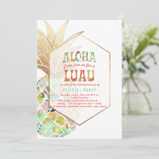 Invitation PixDezines Aloha Hawaiian Pineapples/Mint Green (Debout devant)