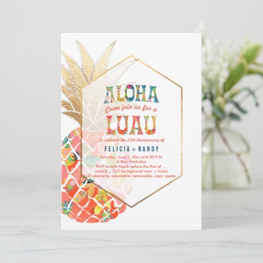Invitation PixDezines Aloha Hawaiian Pineapples/Orange/do-it- (Debout devant)