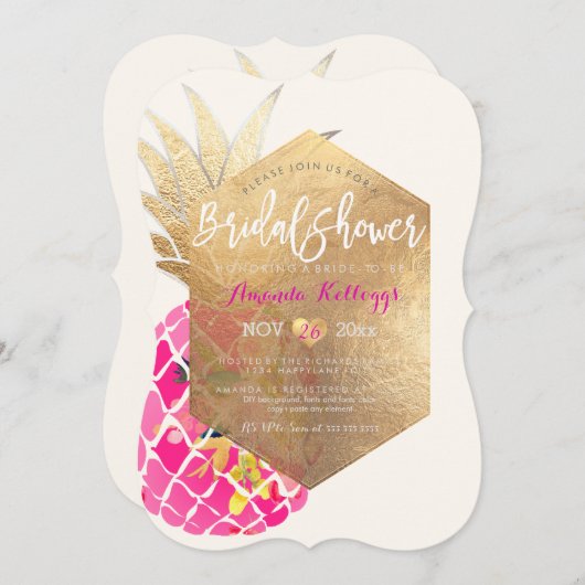Invitation PixDezines Aloha Pineapple Fête des mariées+Faux G (Devant / Derrière)