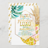 Invitation PixDezines Aloha Pineapples/Golden/Graduation Luau (Devant / Derrière)