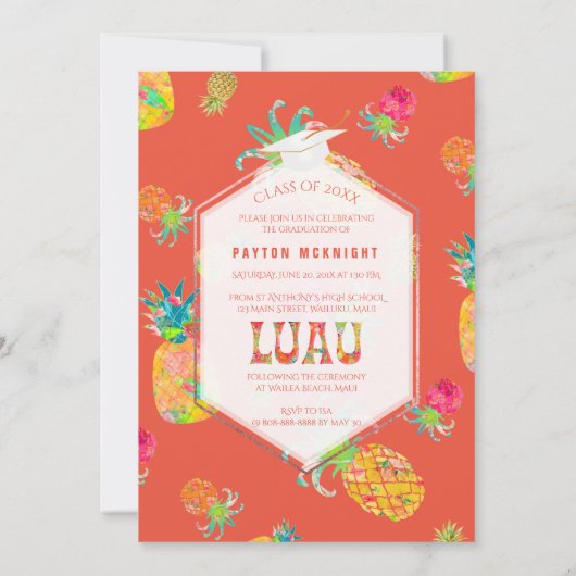 Invitation PixDezines Aloha Pineapples Graduation Luau (Dos)