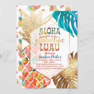 Invitation PixDezines Aloha Pineapples/Orange/Graduation Luau