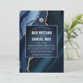 Invitation PixDezines Aquarelle Agate Ardoise Bleu Mitzvah (Debout devant)