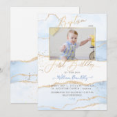 Invitation PixDezines Aquarelle Agate Baptême 1er anniversair (Devant / Derrière)