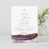 Invitation PixDezines Aquarelle Agate Eggplant Or Baptême (Debout devant)