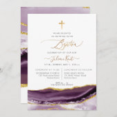 Invitation PixDezines Aquarelle Agate Eggplant Or Baptême (Devant / Derrière)
