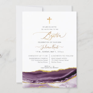Invitation PixDezines Aquarelle Agate Eggplant Or Baptême