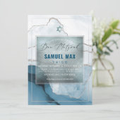 Invitation PixDezines Aquarelle Agate Turquoise Blue Bar Mitz (Debout devant)