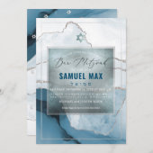 Invitation PixDezines Aquarelle Agate Turquoise Blue Bar Mitz (Devant / Derrière)