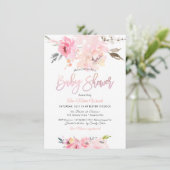 Invitation PixDezines Aquarelle, Baby shower Peonies Roses Da (Debout devant)